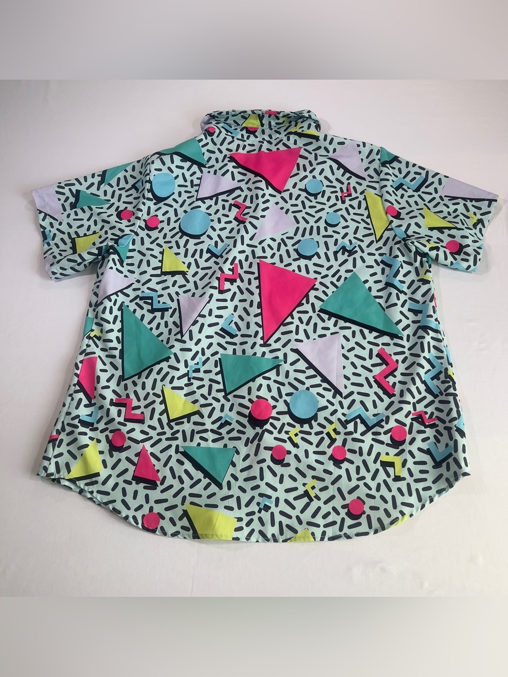 Bold Geo Retro Print Mens Short-Sleeve Button Shirt - Picture 5 of 5